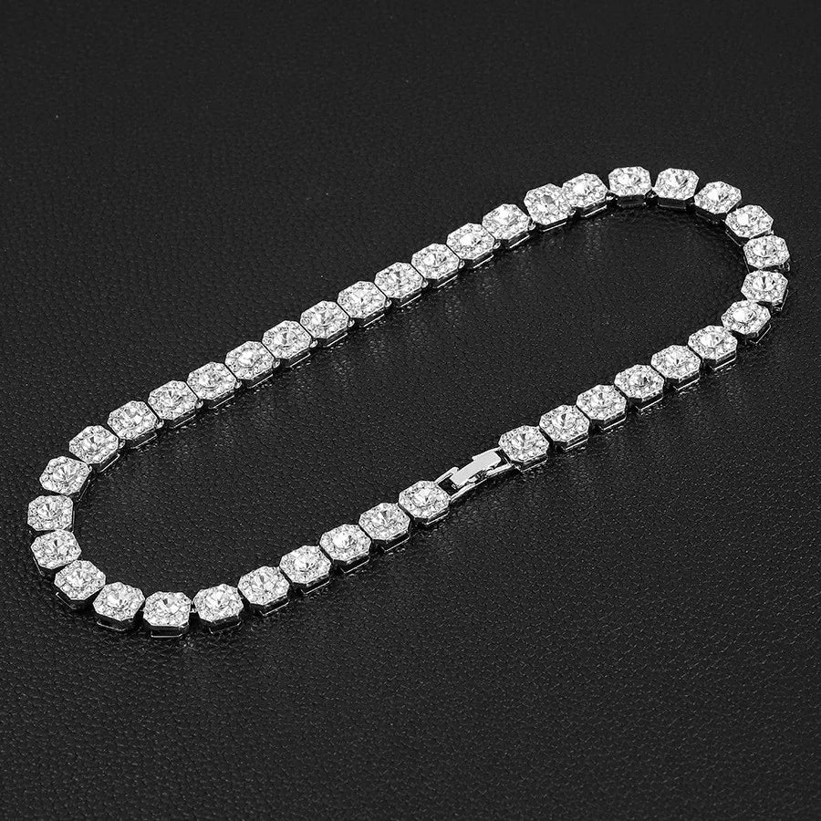 AAA Rhinestone Square Ice Crystal Tennis Chain Necklace Men's Chain