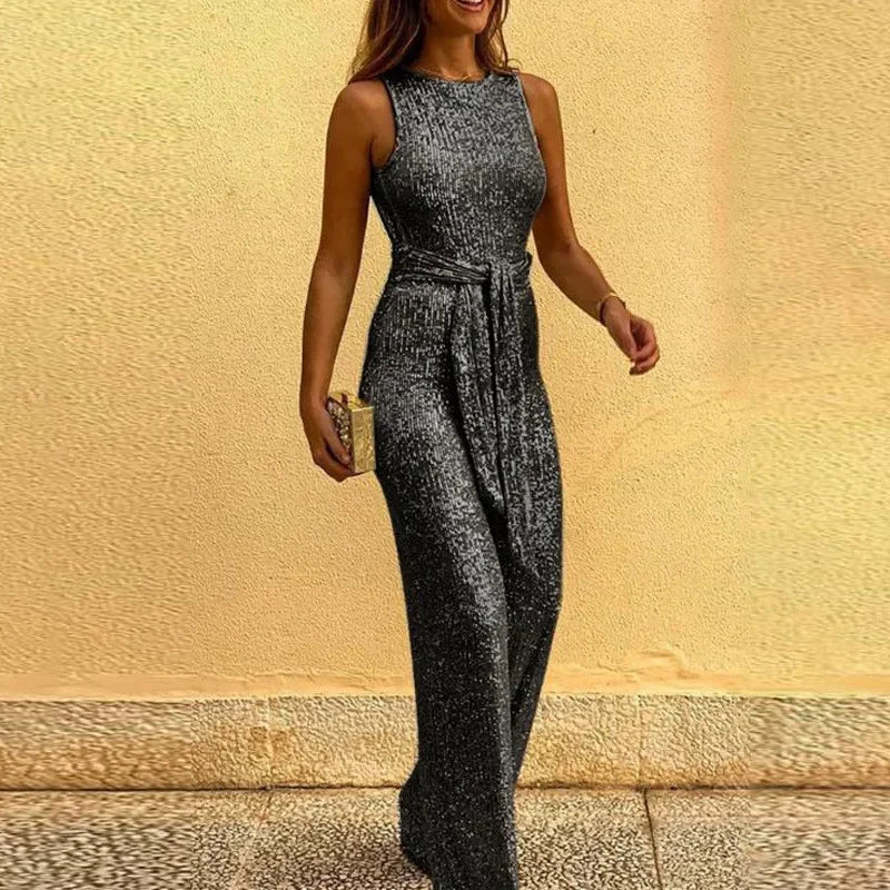 Women Jumpsuits Sexy Backless Sequins Elegant O Neck Sleeve