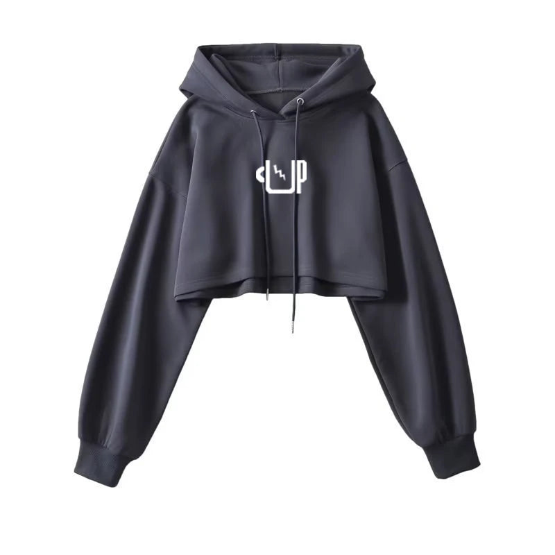 Sexy Short Hooded Sweatshirts Women Long Sleeve Crop Tops