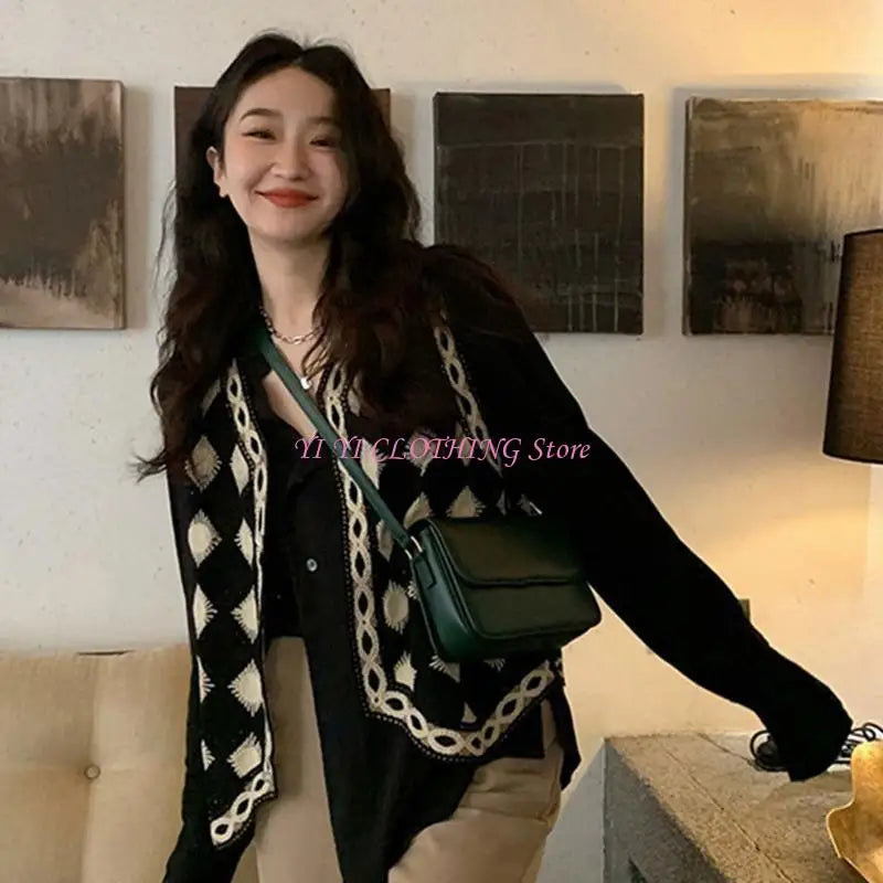 Plaid Sleeveless Sweater Vest V Neck Waistcoat