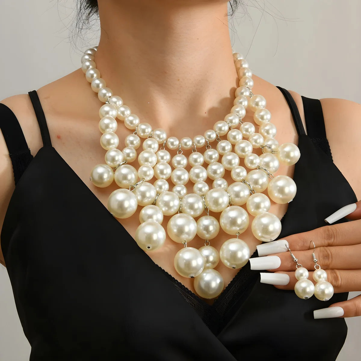 ACRYLIC pearl round necklace earrings tassel wedding women's jewelry
