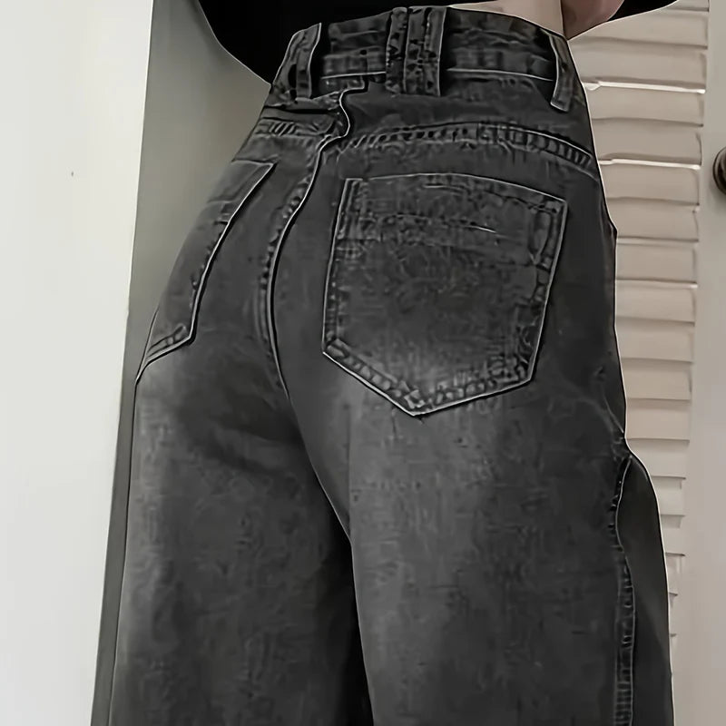 Female High Waist Streetwear Designer Wide Leg  Classic Gray Goth Straight Leg Pants