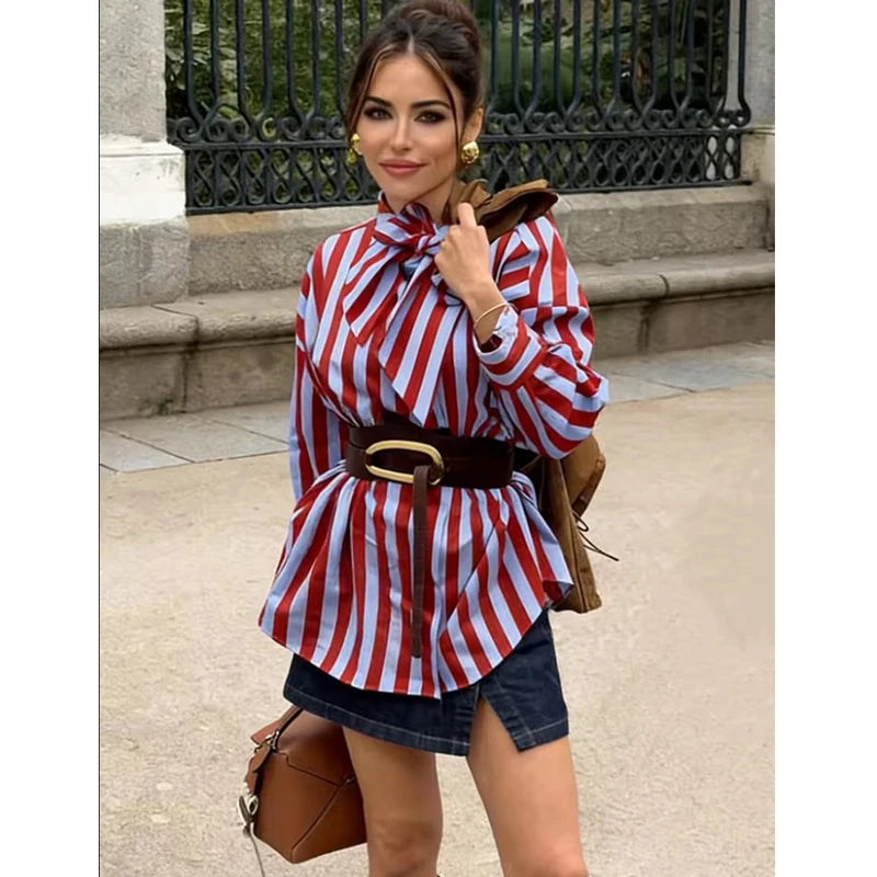 Women's New Blouses & Shirts Fashion Striped Office Loose Blouse Chic