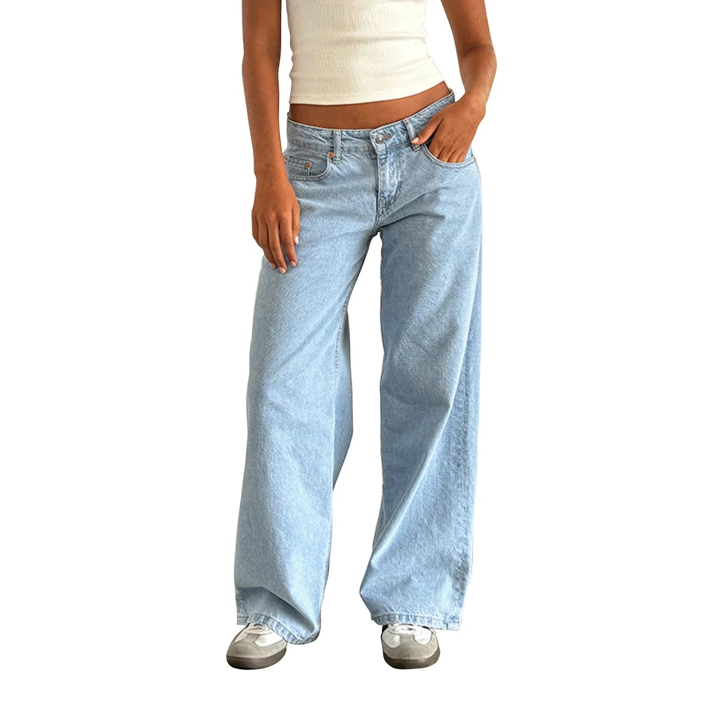 Women's versatile jeans, aesthetic solid color low rise
