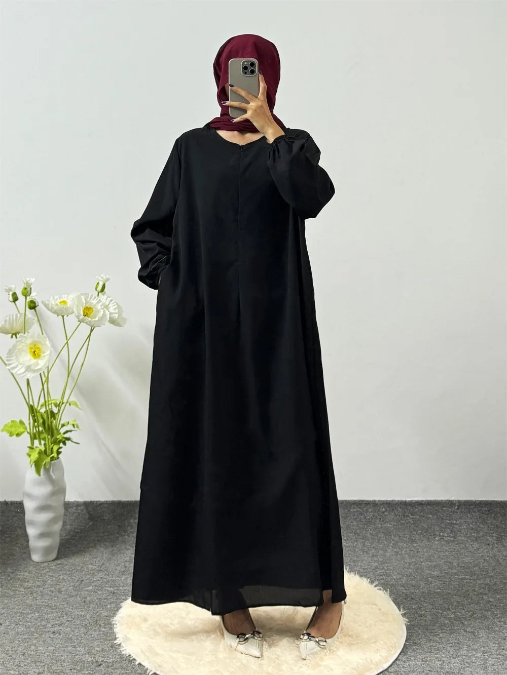 Modest Dress Muslim Ramadan Full Sleeve Printed Floral Casual Robe