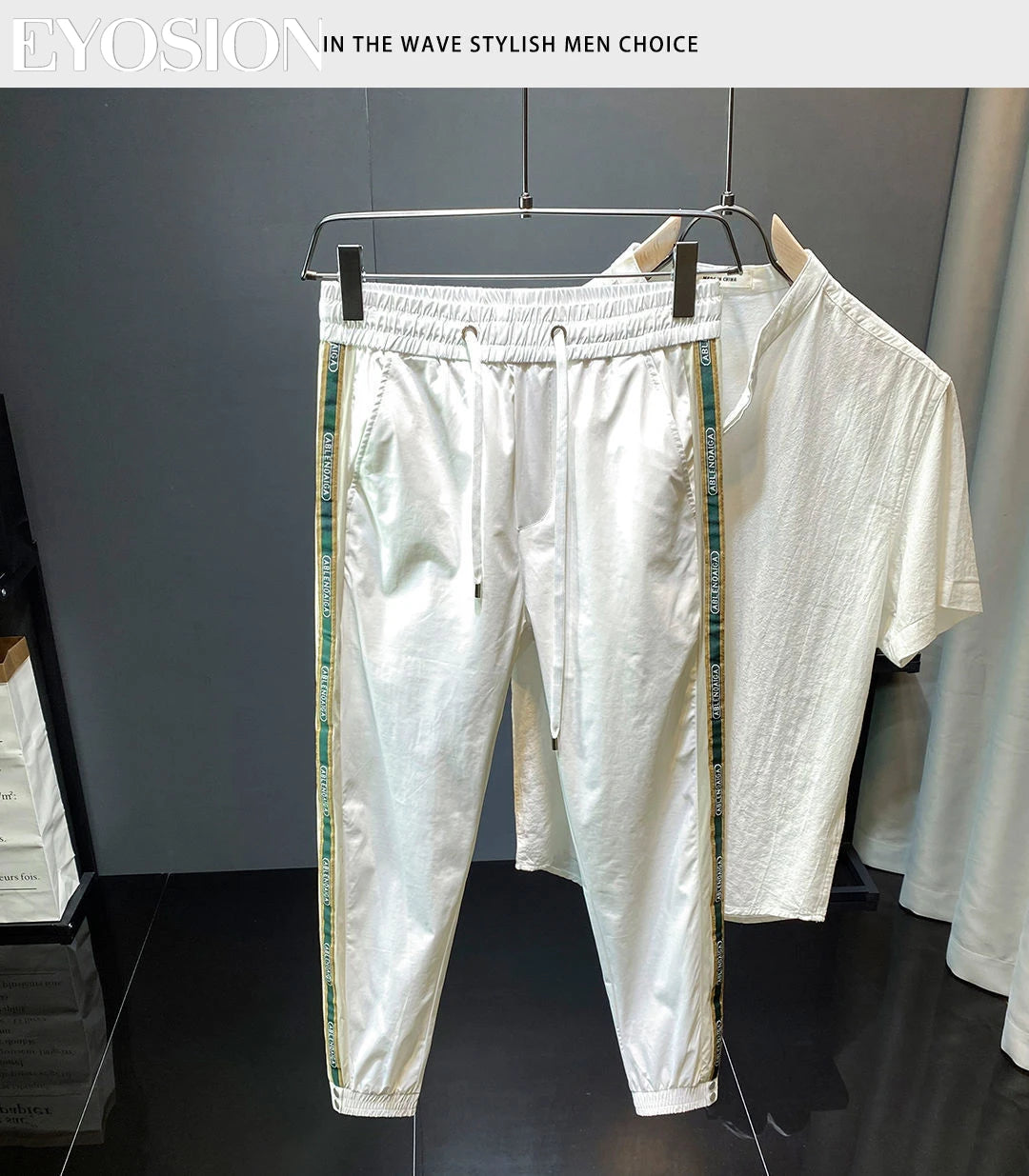 Mens Pants Stripe Long Trousers in Ice Silk