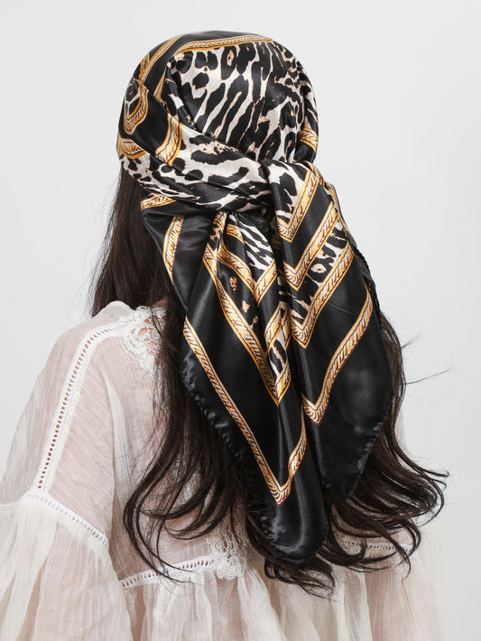Women Luxury Brand Square Silk Foulard Satin Bandana