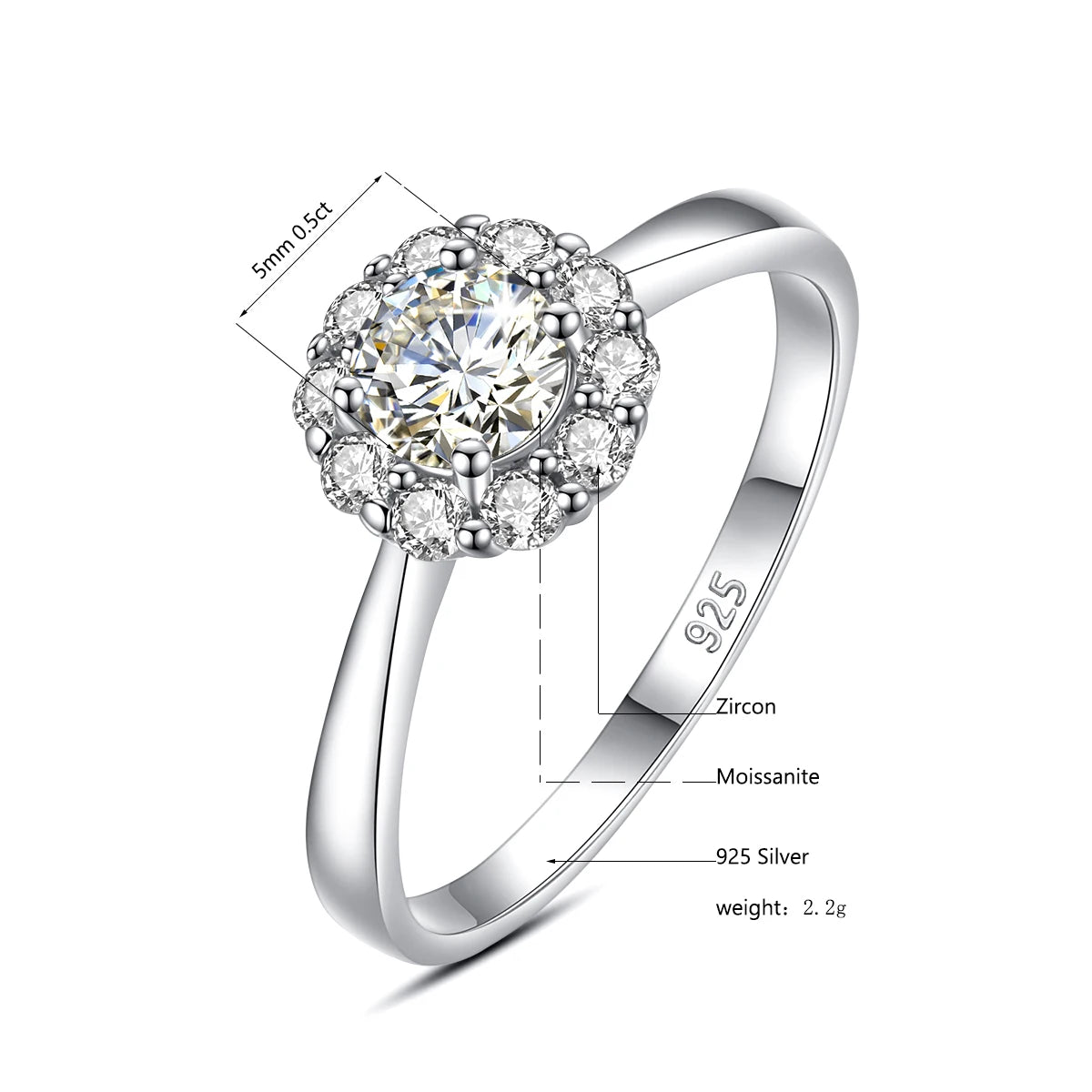 Flower Ring With Moissanite Diamond Pure Silver Women's Jewelry