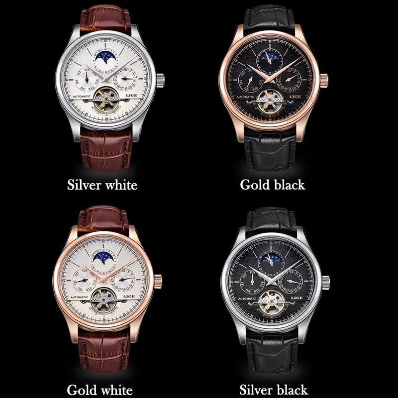 Men Watches Automatic Watch Tourbillon Clock Genuine Leather Waterproof Watch