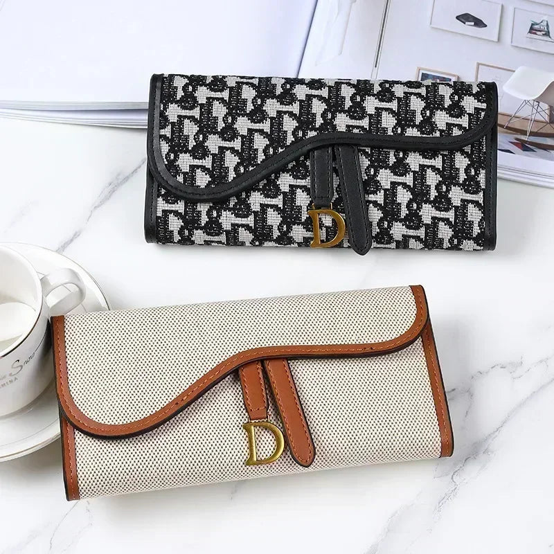 Retro Wallet Women's Long Large Capacity Buckle Multi Card Trifold Handbag