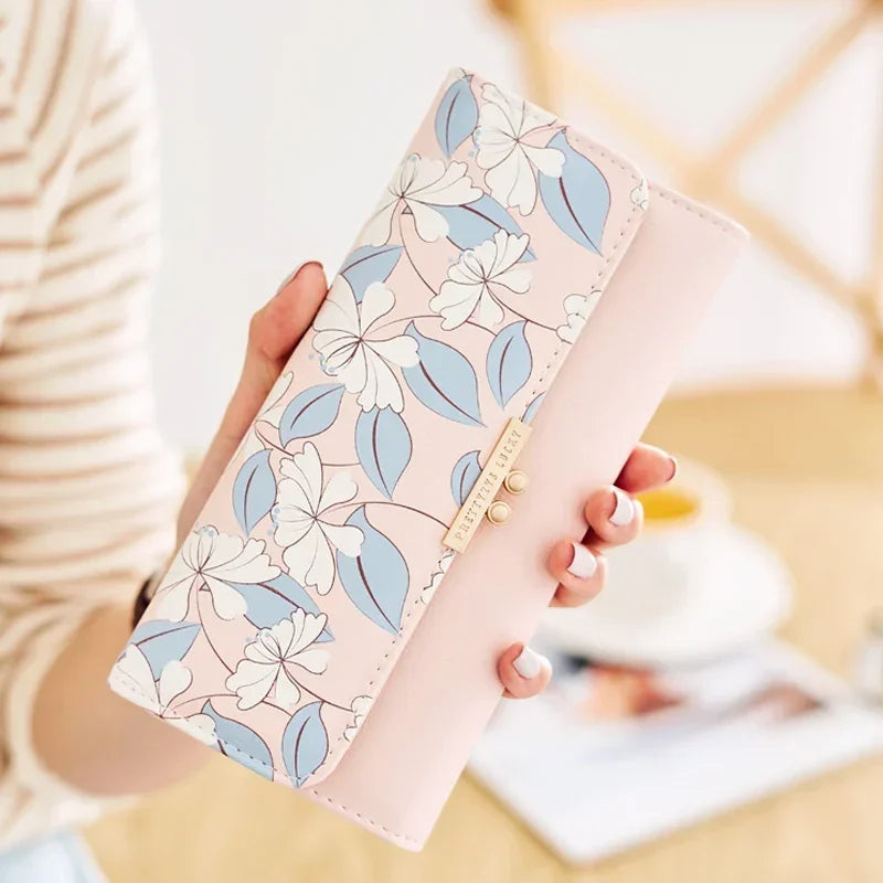 Women's Cute Purse Long Printing Flower Wallet