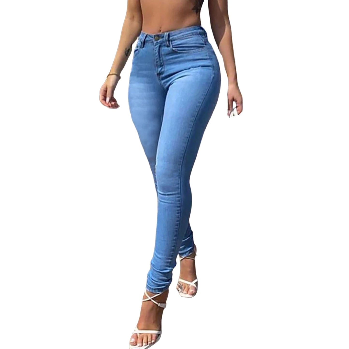 Women High Waist Jeans Casual Slim Lifting Butt Denim