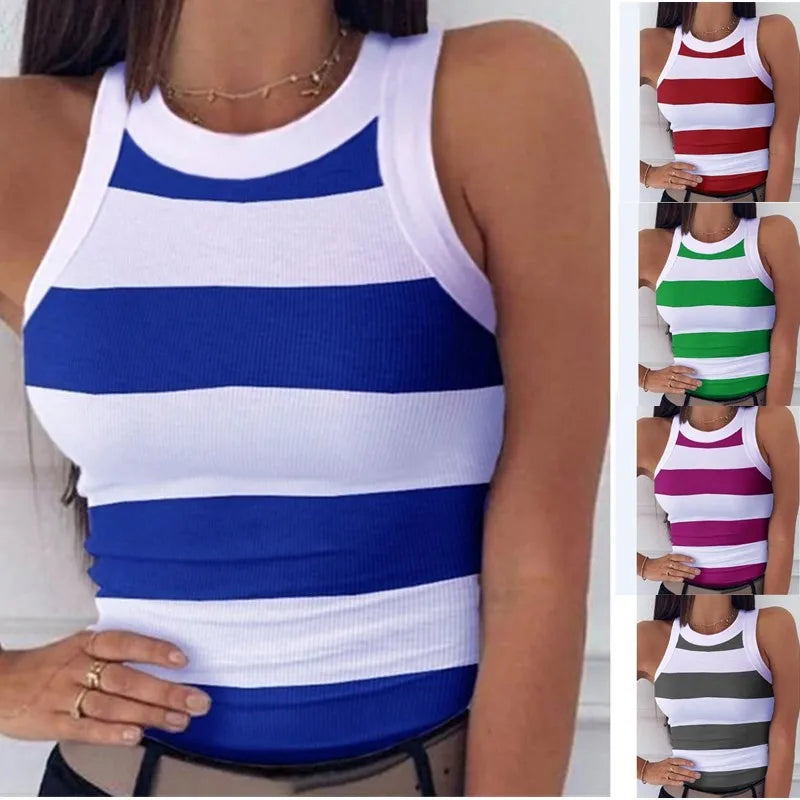 Women's  Tops Tanks Camis Digital printed round neck I-shaped vest