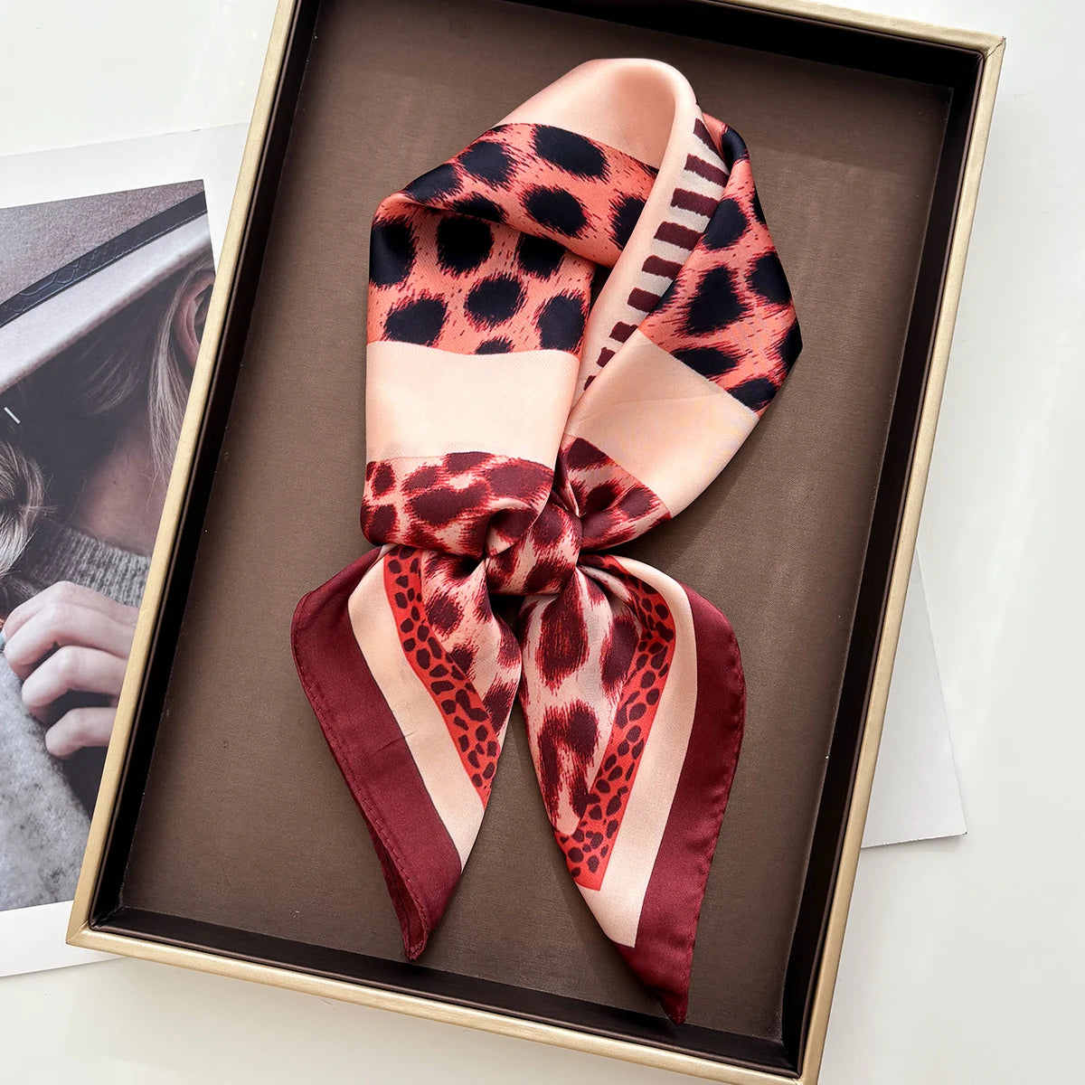 Square Scarf For Women Ladies Leopard Print Hijab