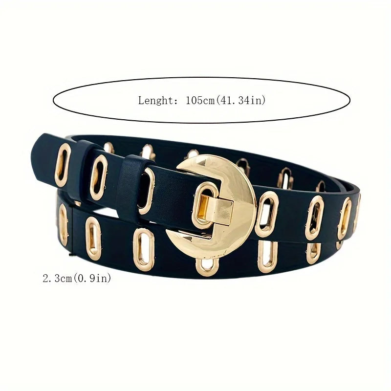 Women's Fashion Belt with Gold Crescent Buckle