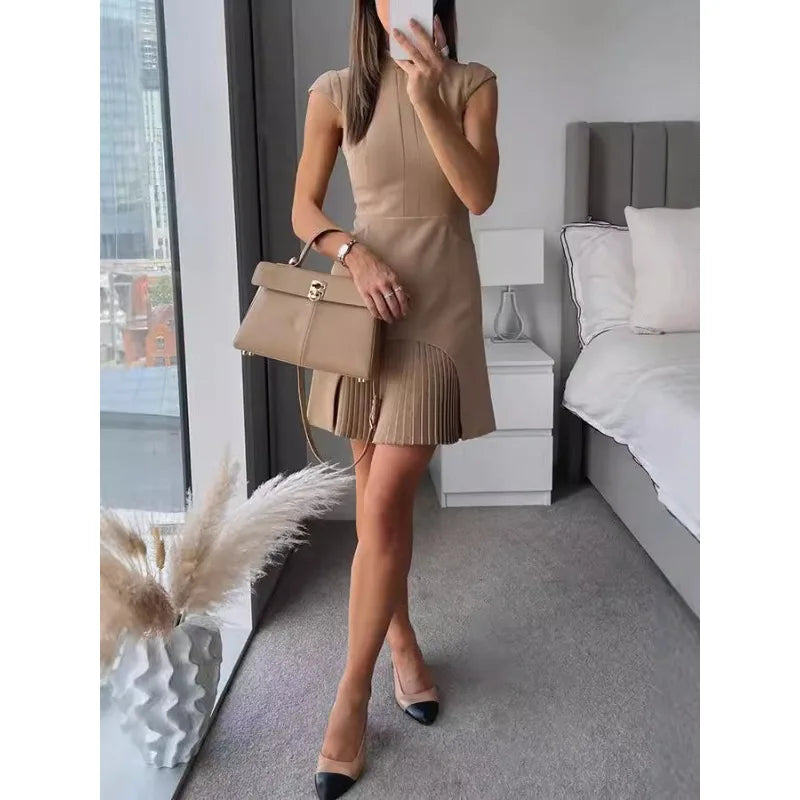 Short Dress Sleeveless Slim Tassel Formal A-line Dress Elegant Office Outfits