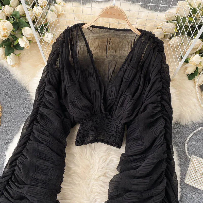 Women Sexy Chiffon Short Blouse