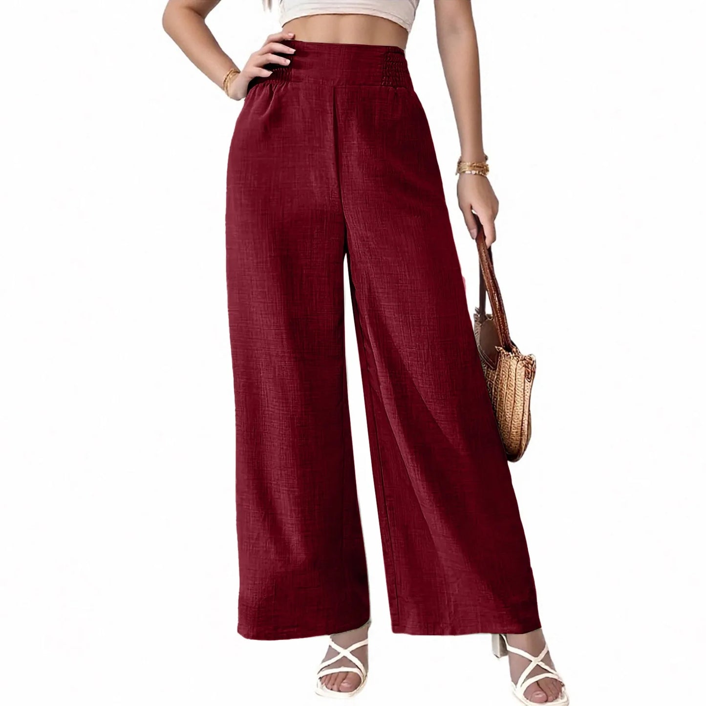 Women's summer thin twill pants versatile casual wide-leg trouser