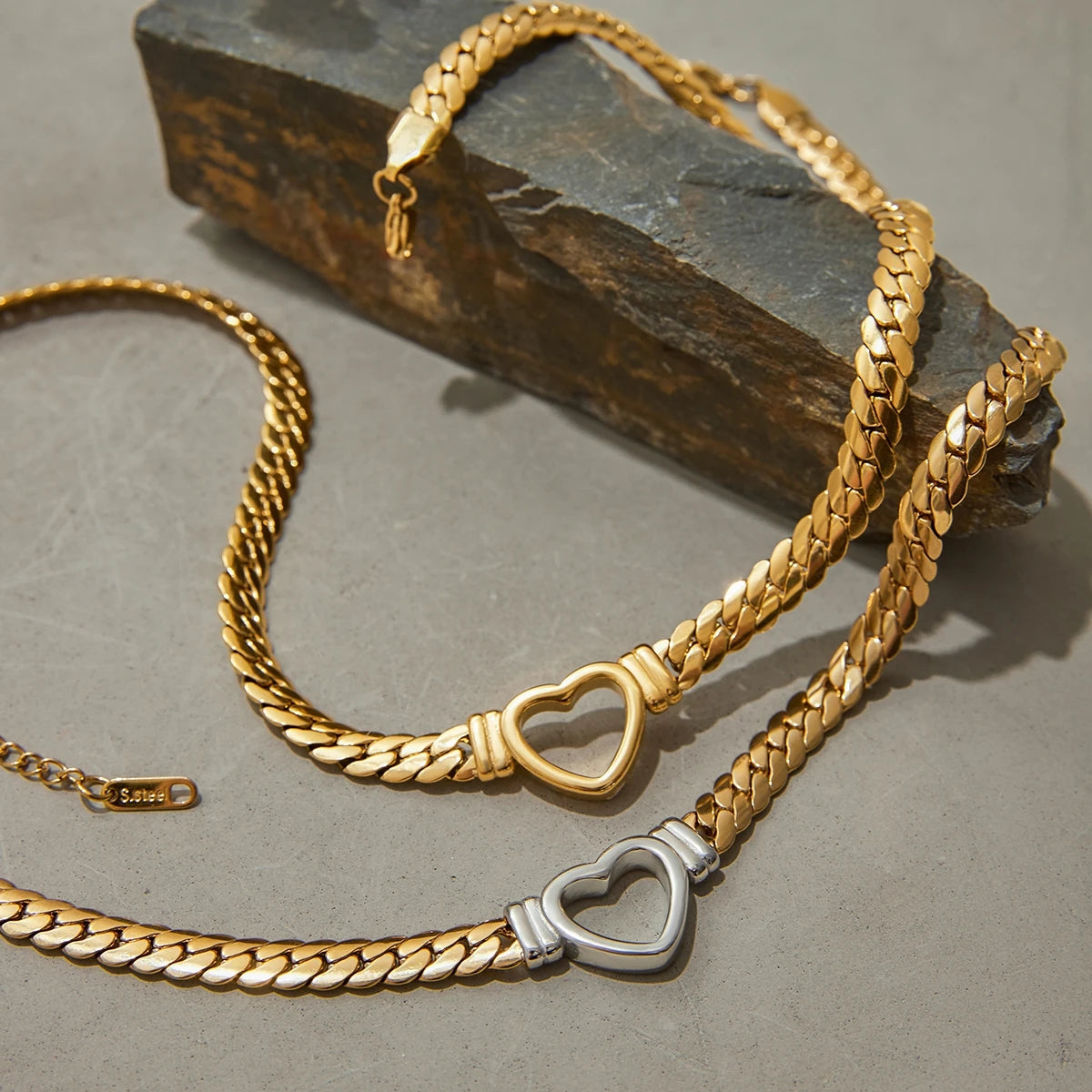 Hollow Love Flat Snake Chain Necklace Stainless Steel Stackable Chain Necklace