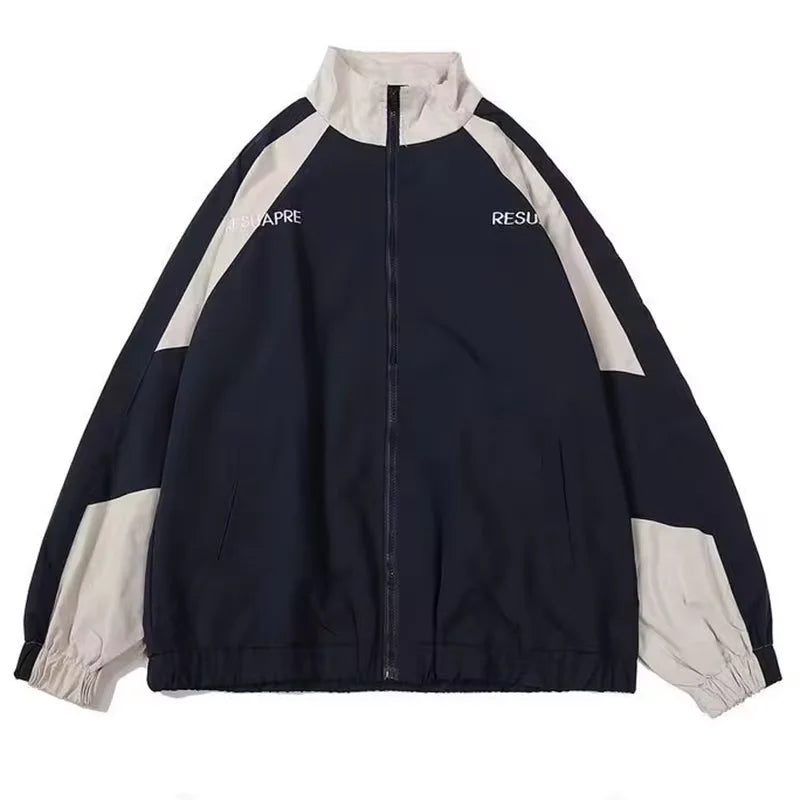 Men‘s Varsity Jacket Hip Hop High Street Patchwork Color Block Windbreaker Coats