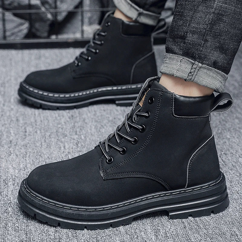 Men's Boots, Retro English-style Dark Brown Boots, Men's High-top Casual Sneakers