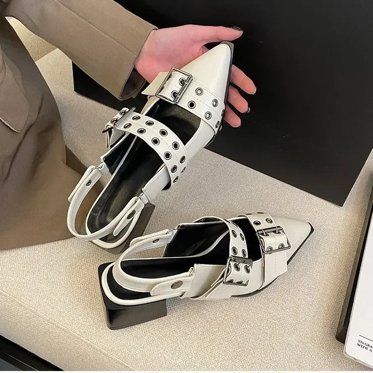 women's sandals  Ballet flats  Pointed rivet single shoe Platform