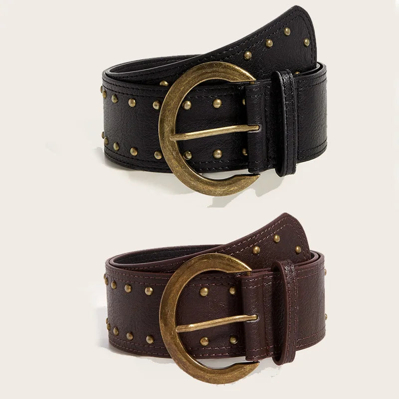 High-End Wide Belt For Women Minimalist Brown Waist Belt