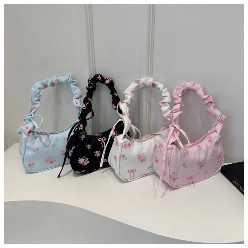 Women's Bags 2025 Summer Nylon Pleated Handbags Armpit Bag