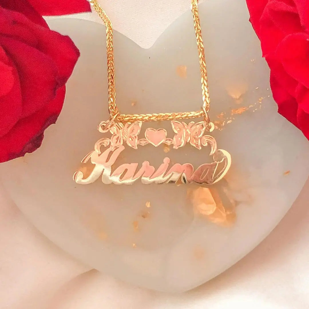 Gold Name Custom Women's Necklace Stainless Steel Butterfly Pendant